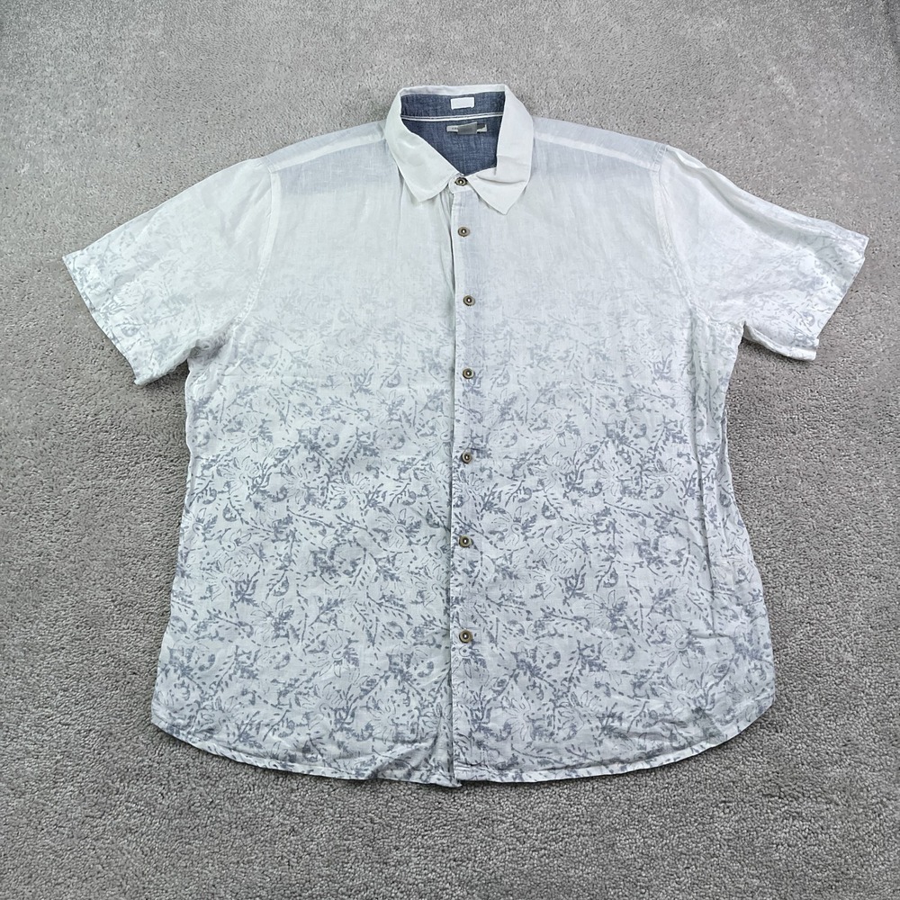 Carbon2Cobalt Shirt Mens Large White Grey Floral Fade Out Linen Button Up